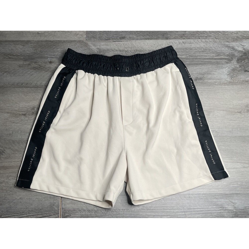 Daniel Patrick Men's Classic Gym Shorts Ivory Black Track Side Stripe Size XL
